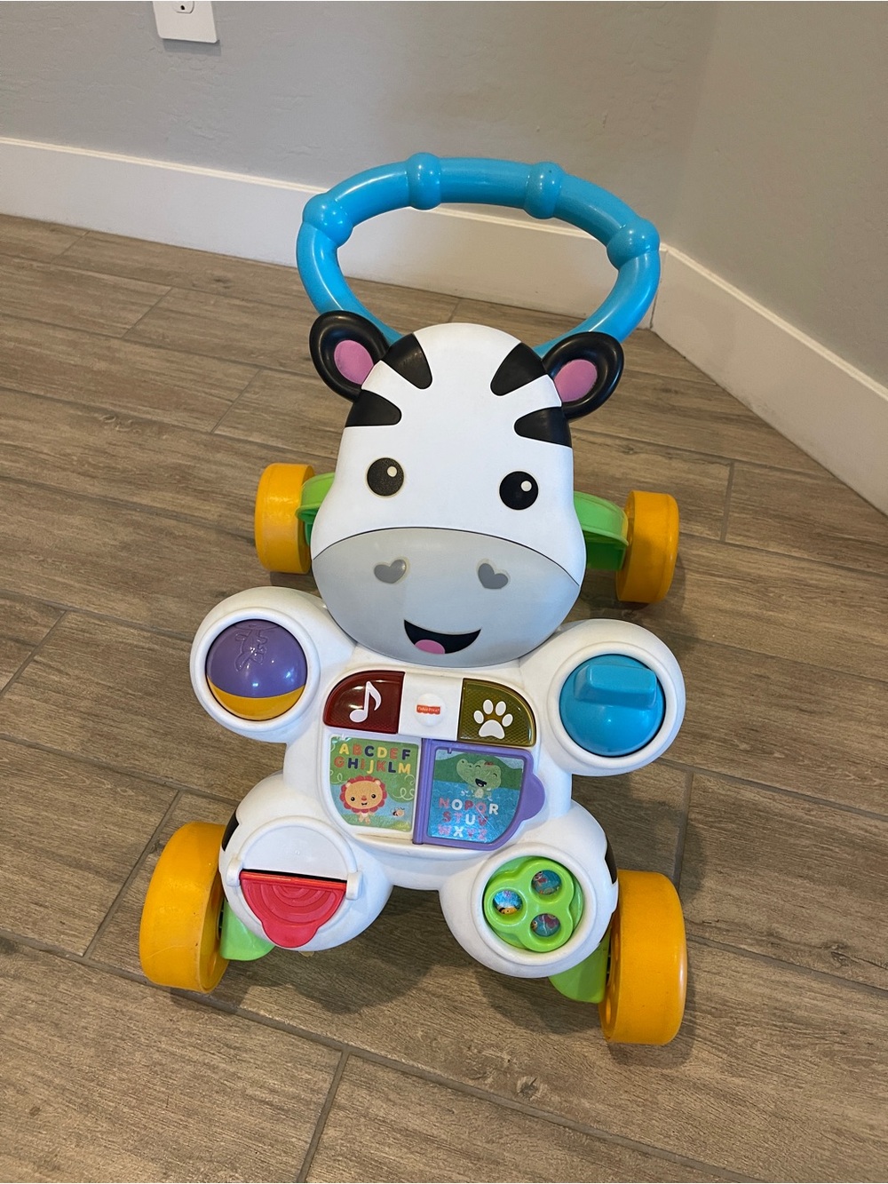 Fisher-Price Zebra Activity Push Walker - Blue, White, Yellow, Green